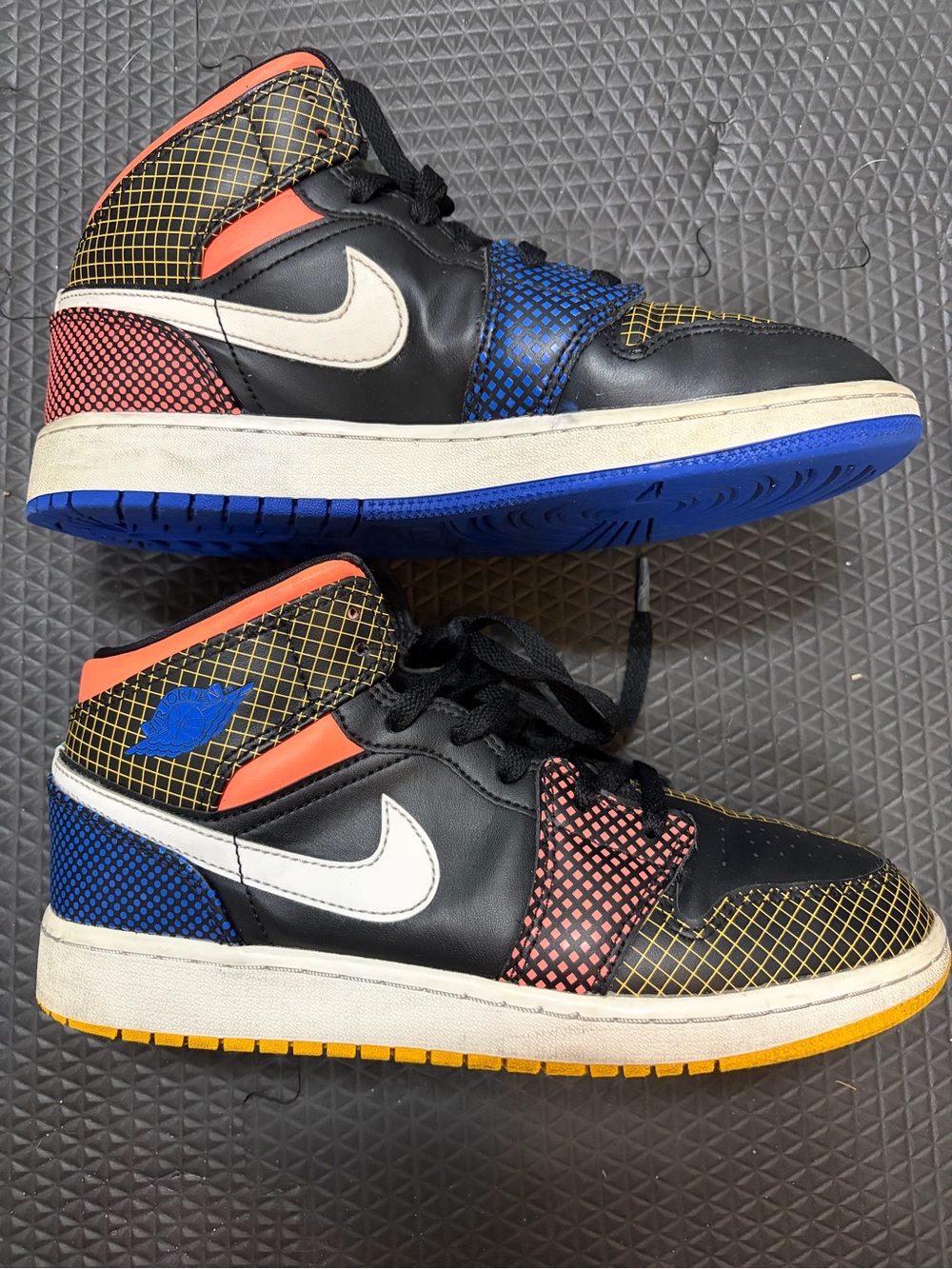 Jordan Men's Black Multicolor High-Top Sneakers with Blue & Yellow Soles